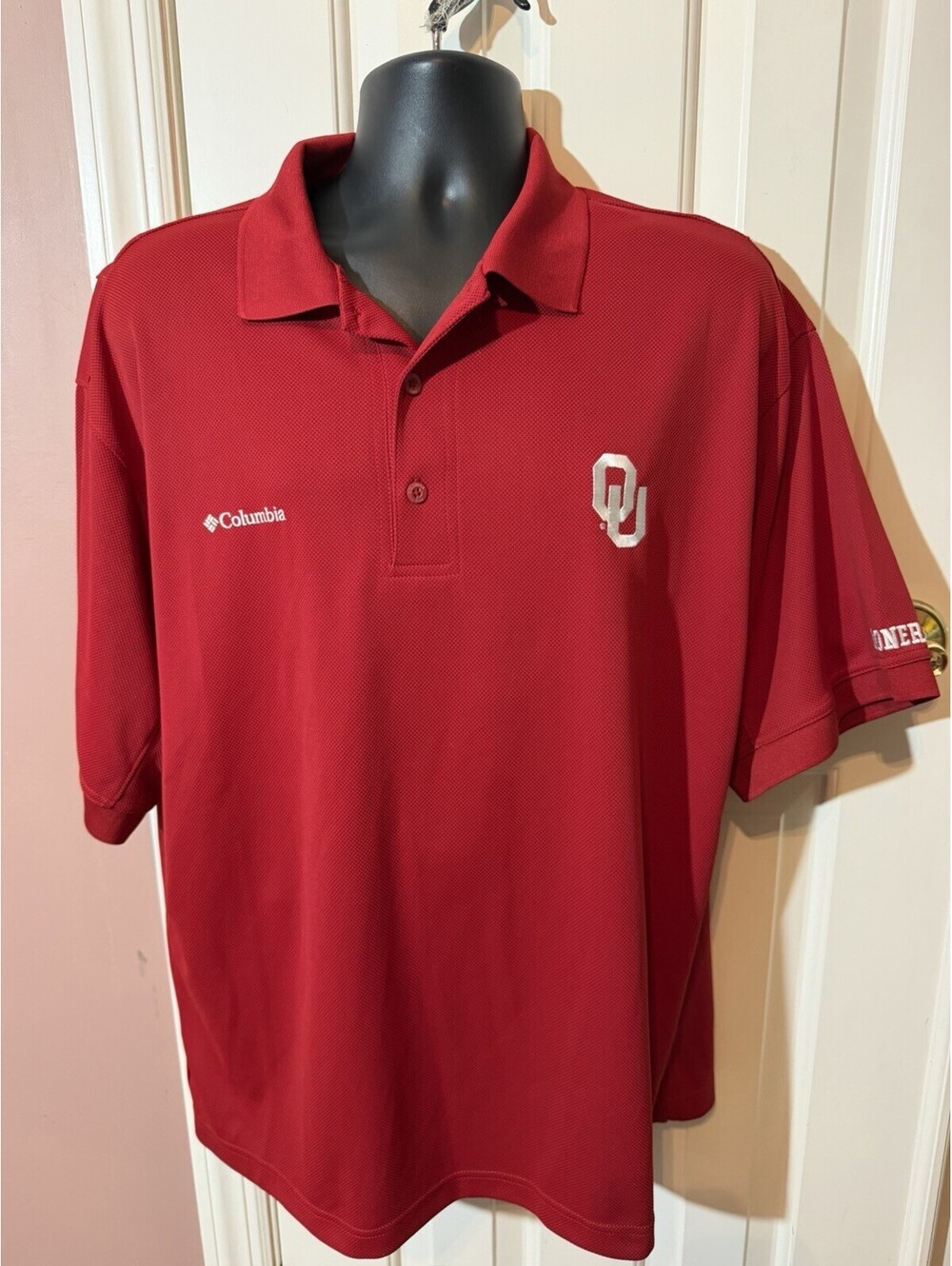 Columbia PFG Oklahoma Sooners Polo Shirt Mens Large Red Performance OU